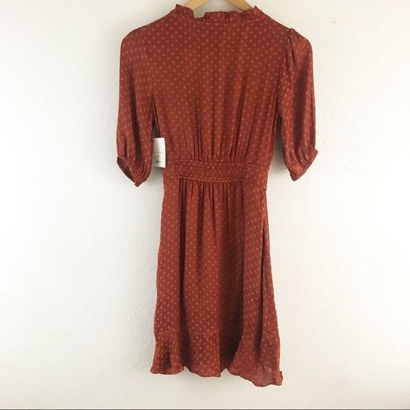 Honey Punch Mariposa Monochromatic Polka Dot Print rust Wrap dress size XS. - Picture 5 of 8